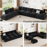 HOMYHOMEY Modular Sectional Sofa Couch for Living Room Velvet Couches Oversized U Shaped Convertible Sleeper Sofa Chaise Detachable Armrest Cushion Washable Cover Cup Holder (Black, 8 Seats) HOMYHOMEY