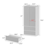 FUFU&GAGA Wardrobe with Mirror Doors, White Bedroom Armoire with 2 Drawers, Hanging Rod, Mirrored Closet Modern Clothes Storage Cabinet for Bedroom Cloakroom, 31.5”W x 19.7”D x 70.9”H FUFU&GAGA