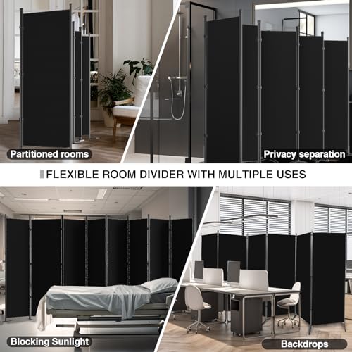 8 Panel Room Divider, Portable Room Dividers Folding Privacy Screens, 172" W Freestanding Fabric Divider for Room Separation, Partition Room Divider Panel for Dorm Home Studio Office, Black TANGJEAMER