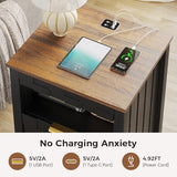 Dystler Nightstand with Gun Drawer - Bedside Table with Charging Station and 2 Drawers, Smart Side Table with 3-Color Human Sensor LED Lights for Bedroom, Black Dystler