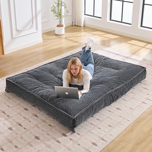 Futon Mattress Full Size 8",Foldable Futon Sofa Couch Bed,Floor Mattress Thick High Density Shredded Foam(Frame Not Included),Medium Firm Japanese Style Sleeping Pad for Guest Bedroom Living,DarkGrey nigwet