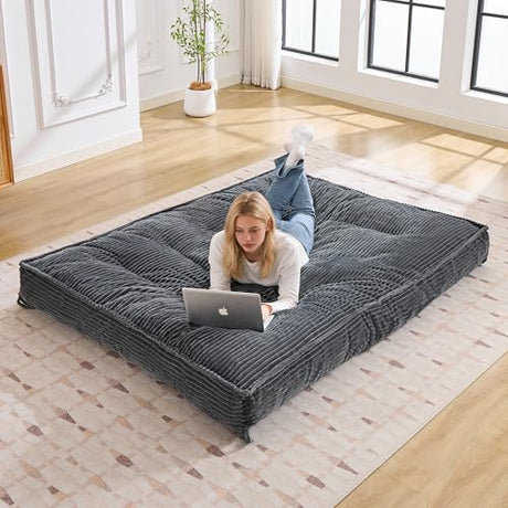Futon Mattress Full Size 8",Foldable Futon Sofa Couch Bed,Floor Mattress Thick High Density Shredded Foam(Frame Not Included),Medium Firm Japanese Style Sleeping Pad for Guest Bedroom Living,DarkGrey nigwet