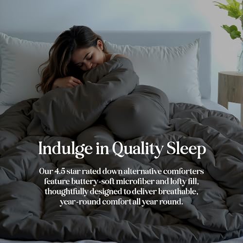 ROYALE LINENS Reversible Comforter - Twin XL Duvet Insert - All Season Soft Quilted Comforters with 8 Corner Tabs - Down Alternative Bedding Comforter - Duvet Insert (Black/Charcoal, Twin XL 68"x92") ROYALE LINENS