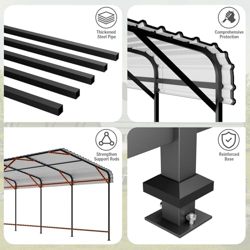 EBE 13' x 25' Metal Carport, Outdoor Steel Carport Canopy with Galvanized Steel Frame and Roof, Heavy Duty Garage Shelter Shade for Cars, Boats, and Truck EBE