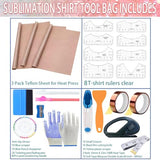 XEUZK Sublimation Shirts Tool Kits with 8 T Shirt rulers, 3Pack Teflon Sheet for Heat Press 12 x 16in, Heat Resistant Gloves with Silicone Bumps, 2 Rolls Heat Resistant Tape, 2Pcs Sublimation Pencil XEUZK