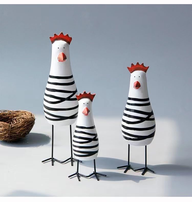 WQKING 3PCS Wood Chicken Rooster Decor Figurines Set Farmhouse Rustic Home Office Decor WQKING