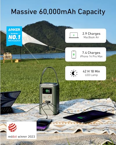 Anker Power Bank Power Station 60,000mAh,Portable Outdoor Generator 87W with Smart Digital Display, Retractable Auto Lighting and SOS Mode, Home Backup(PowerCore Reserve 192Wh) for Travel, Ca - WoodArtSupply