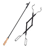 Heavy Duty 32” Long Fireplace Fire Pit Campfire Poker Stick and 26” Fireplace Tongs Tool Sets, Log Grabber, Rust Resistant Black Finish Camping Fireplace Tools for Indoor/Outdoor himaly