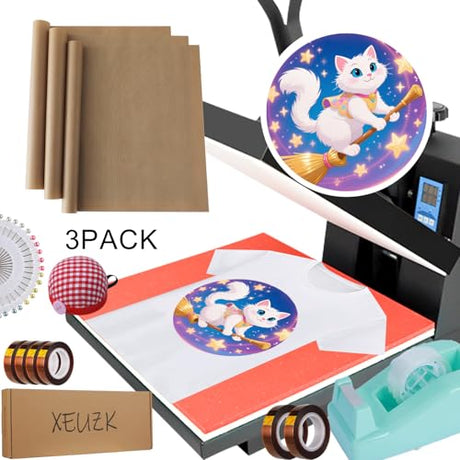 XEUZK Sublimation Shirts Tool Kits With 8 T Shirt rulers, 3Pack Teflon Sheet for Heat Press 12*16in, Heat Resistant Gloves With Silicone Bumps, 2 Rolls Heat Resistant Tape & Sublimation pencil (Blue) XEUZK