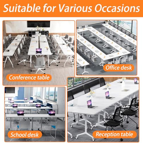 BTTBAOM White Folding Conference Table Bussiness Conference Room Tables with Flip-Top Design & Silent Wheels Portable for Trainings Offices Seminar Rooms (2pack, 47.3" D X 23.6" W X 29.5" H) BTTBAOM