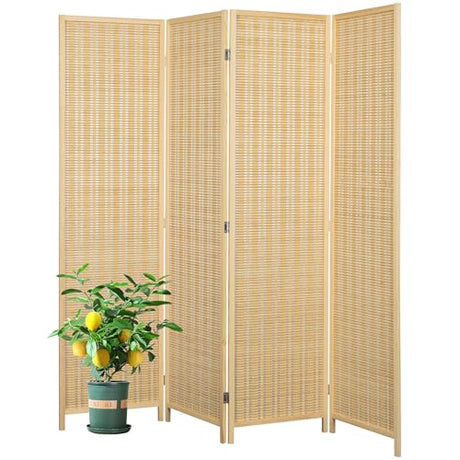 Salfanre Bamboo Room Divider 4 Panel, Folding Privacy Screens for Room Separation, 5.6 FT Freestanding Room Divider for Home, Bedroom and Office, Assembly-Free, Natural Salfanre