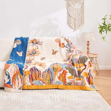 XIBLC Boho Throw Blanket, 100% Cotton Ultra Soft Luxury Throw Rustic Quilt, 50"x60" Floral Bird Butterfly Farmhouse Decor Bed Blankets, All Season Rustic Reversible Bohemian Throw for Bed - Yellow XIBLC