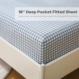 K MASANIJI Dust Blue White Plaid Ruffle Sheets Twin Size 4-Piece Set, 300TC 100% Yarn Dyed Cotton Sheets18 in Deep Pocket Preppy Gingham Sheets Decorative Bedding (Dust Blue/White Plaid, Twin) K MASANIJI