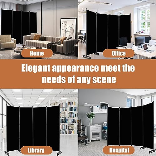 Room Divider Portable 88'' Partition Room Dividers and Folding Privacy Screens 4 Panel Wall Divider for Room Separation, Freestanding Fabric Room Divider Panel with Wheels for Home Office Hospital HOMSCREENER