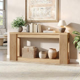 Maupvit Fluted Wooden Console Table with 2 Storage, 71 Inches Rectangular Entryway Table Behind The Couch, Farmhouse Boho Sofa Table for Entrance, Hallway, Living Room (Natural) Maupvit