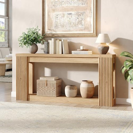 Maupvit Fluted Wooden Console Table with 2 Storage, 71 Inches Rectangular Entryway Table Behind The Couch, Farmhouse Boho Sofa Table for Entrance, Hallway, Living Room (Natural) Maupvit