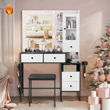 YIKEHOME 39" W Vanity Desk with Mirror, Makeup Vanity Set with Power Outlet and Comfortable Bench, Big Dressing Table with Lights Mirror and Drawers for Makeup, Modern Vanity for Bedroom Black YIKEHOME