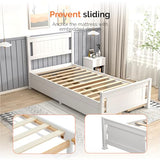 Bonnlo Twin Size Solid Wood Platform Bed Frame with 4 Storage Drawers, Single Bed with Headboard, No Box Spring Needed Panel Bed, Wood Slat Support Mattress Foundation, White Bonnlo