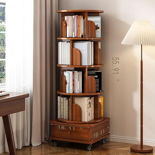 TruRim 360° Rotating Five-Tier Bookshelf for Small Spaces - Stylish Wooden Storage Tower TruRim