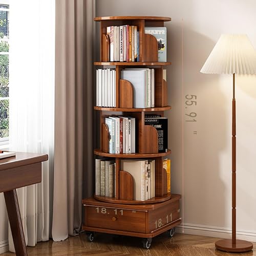 TruRim 360° Rotating Five-Tier Bookshelf for Small Spaces - Stylish Wooden Storage Tower - WoodArtSupply