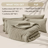HYMOKEGE Linen Full Size Comforter Sets Seersucker 7 Pieces, All Season Luxury Bed in a Bag for Bedroom, Bedding Set with Comforter, Sheets, Pillowcases & Shams HYMOKEGE