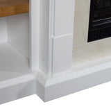 Country Living Belhaven 74 Inch Bookcase Mantel Package | 23 Inch Smart Electric Fireplace Insert Heater w/Remote | Warm Walnut Shelving | Marble or White Trim | Alexa & Google | Multi-Color Flames Country Living