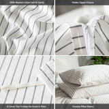 MooMee Striped Duvet Cover Set 100% Washed Cotton Linen Like Textured Breathable Durable Soft Comfy (White Dark Grey Wide Stripes, Queen 90"x90") MooMee
