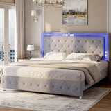 Jocisland Full Bed Frame with LED Lights Headboard&Footboard, Velvet Upholstered Full Size Platform Bed Frame No Box Spring Needed/Light Grey Jocisland