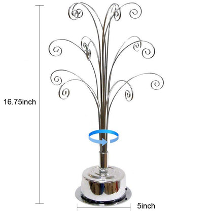 HOHIYA Ornament Tree Display Stand Rotating Holder Hanger 16.75 Inch Wire Hook Hanging Metal for Christmas Swarovski Crystal Glass Decorations Gift Taiwan Made Silver