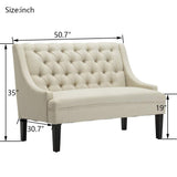 Tongli 50" Small Modern Loveseat Settee Sofa Linen Fabric 2-Seat Sofa Couch Tufted Love Seat Dining Bench with Back Upholstered Banquette Sofas for Living Room Bedroom Small Space Entryway Tongli