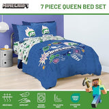 Jay Franco Kids Comforter Set Includes Sheets and Pillow Covers - Soft and Cozy Bed Set for Stylish Room Decor, Blue - Minecraft 02, 7 Piece Queen Bedding Jay Franco
