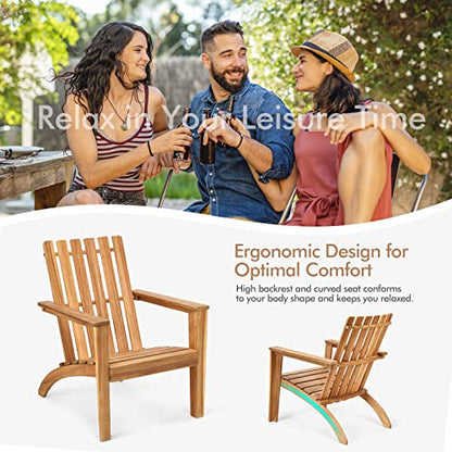 Tangkula Adirondack Chair Acacia Wood Outdoor Armchairs, Weather Resistant for Patio Garden Backyard Deck Fire Pit, Lawn Porch Furniture & Lawn Seating, Campfire Chair, Adirondack Lounger (1, Natural)