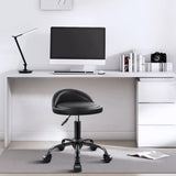 KKTONER Rolling Stool with BackRest Height Adjustable Round Chair with Wheels Swivel Drafting Work PU Leather stools Small (Black) KKTONER