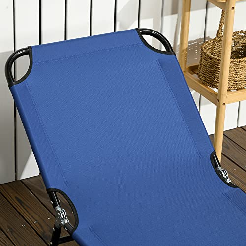 Outsunny 2 Piece Folding Chaise Lounge Pool Chairs, Outdoor Sun Tanning Chairs with 5-Level Reclining Back, Steel Frame for Beach, Yard, Patio, Blue