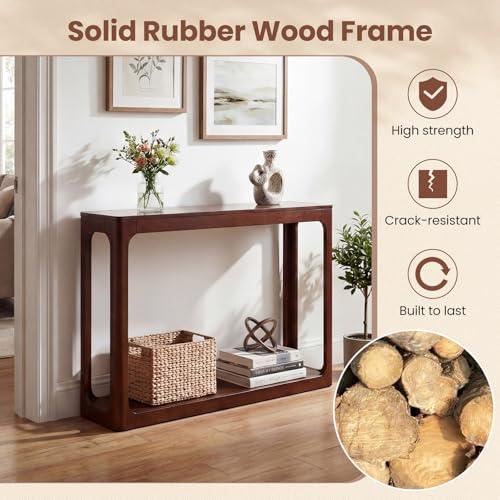 Giantex 47" Wood Console Table, 2-Tier Mid Century Modern Entryway Table w/Storage Shelf, Narrow Sofa Table w/Solid Rubber Wood Frame, Behind Couch Table for Hallway, Living Room, Foyer Giantex