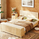 VINGLI Fluted King Bed Frame with Wingback Headboard and Footboard Storage Bench, Boho Wooden Single Platform Panel Bed with 4 Drawers,Mid-Century Modern Sleign Bed,Beige VINGLI