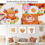 Louise Maelys 3 Sets Highland Cow Embroidery Kits for Beginners,Cross Stitch Kit for Adults,Starters DIY Needlepoint Including Embroidery Hoop Cloth Needles Instruction and Threads