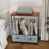 DALEMHOME Record Player Stand with Vinyl Storage, 2-Tier Record Shelf Table with Fabric Drawer, Holds Up to 110 Vinyl Records, Record Player Table for Turntable and Albums, 23.62"D × 11.81" W× 25.59"H DALEMHOME