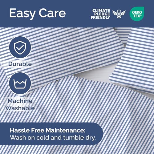 Duvet Cover Twin/Twin XL Size - Extra Soft Twin/Twin XL Size Duvet Cover - Lightweight, Breathable & Cozy w/ Zipper Closures and Ties - 68" x 90" Inches - (Blue Stripes 2) Comforter Not Included CGK Unlimited