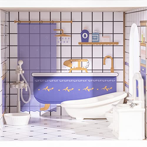 ROBUD Wooden Dollhouse for Kids Girls, Toy Gift for 3 4 5 6 Years Old, with Furniture ROBUD