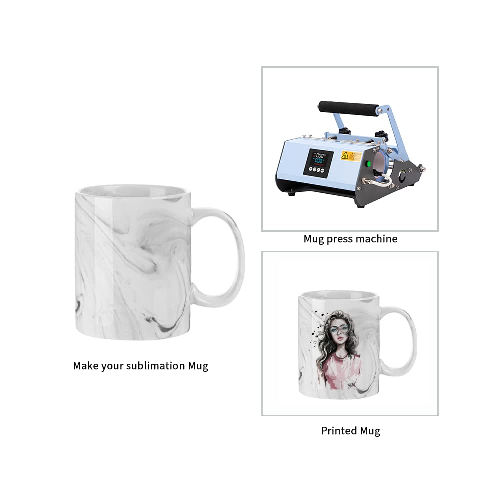 PYD Life 8 Pack Sublimation Mugs Blanks 11 OZ Gray Marble Texture Coffee Mugs Ceramic Photo Cups Bulk for Cricut Mug Press Print