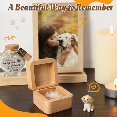 BluBrk Pet Fur Keepsake Box, Wooden Memorial Box for Dog & Cat Hair, Whiskers, Teeth & Tags, Sympathy Gift for Pet Loss BluBrk