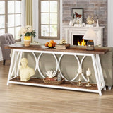 Tribesigns 70.9 inch Extra Long Console Table, Industrial Sofa Table Behind Couch with 2 Tier Storage Shelf, Narrow Entryway Hallway Accent Table for Living Room, White & Brown Tribesigns