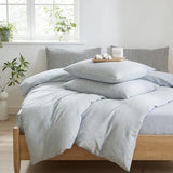 MWL Toy Striped Duvet Cover Set Full Size 3 Pcs Breathable Durable 100% Washed Cotton Comforter Cover for All Seasons Chic Linen Like Textured Bedding Set (Light Blue White Pinstripes, Full) MWL Toy