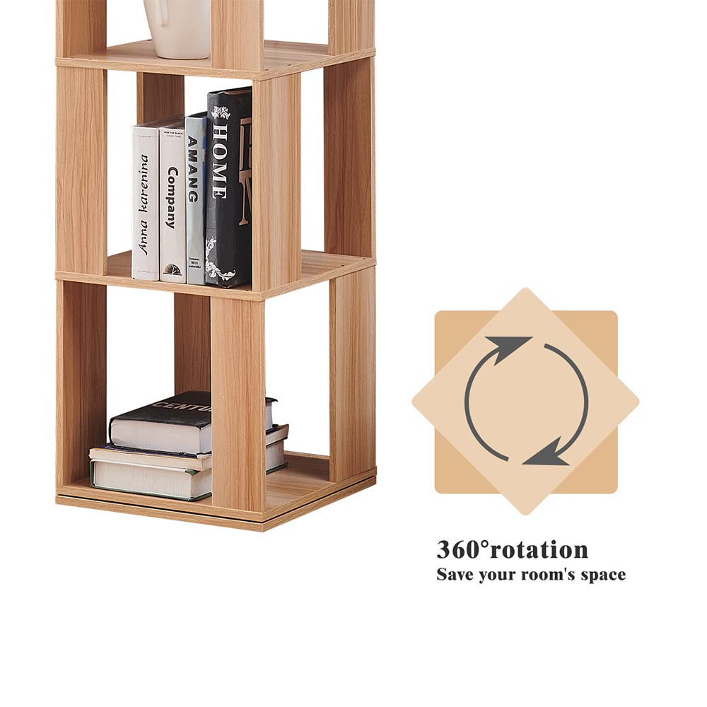 RVEE 360° Rotating 6-Tier Corner Bookshelf in Light Walnut for Living Room and Home Office - WoodArtSupply