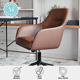 Martha Stewart Rayna Swivel Task Chair with Flared Arms for Home Office in Saddle Brown Faux Leather with Oil Rubbed Bronze Frame Martha Stewart