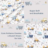 lasoftan Kids Sheet Set Twin Size 3 Pcs, Boys Sheet Set with Blue Excavator Car Pattern，Kids Boys Twin Fitted Sheet，Breathable & Silky Soft Microfiber Fitted Sheet lasoftan