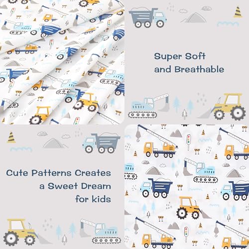 lasoftan Kids Sheet Set Full Size, Boys Full Sheet Set with White Car Pattern，Breathable Silky Soft Microfiber Kids Fitted Sheet lasoftan