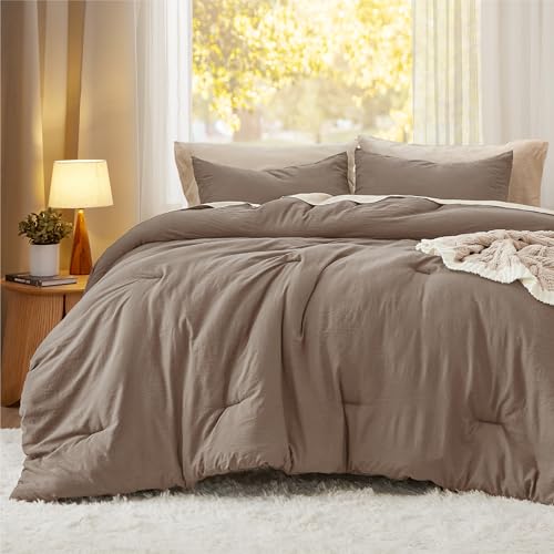 Bedsure King Comforter Set, Brown Soft Prewashed Bedding for All Seasons, 3 Pieces GentleSoft™ Bed Set, 1 Lightweight Comforter (104"x90") and 2 Pillowcases (20"x36") Bedsure