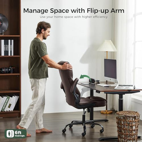 amseatec Office Chair, Executive PU Leather Chair, Ergonomic Computer Desk Chair with Lumbar Support and Adjustable Flip-Up Arms, Rocking Task Chair (Brow amseatec